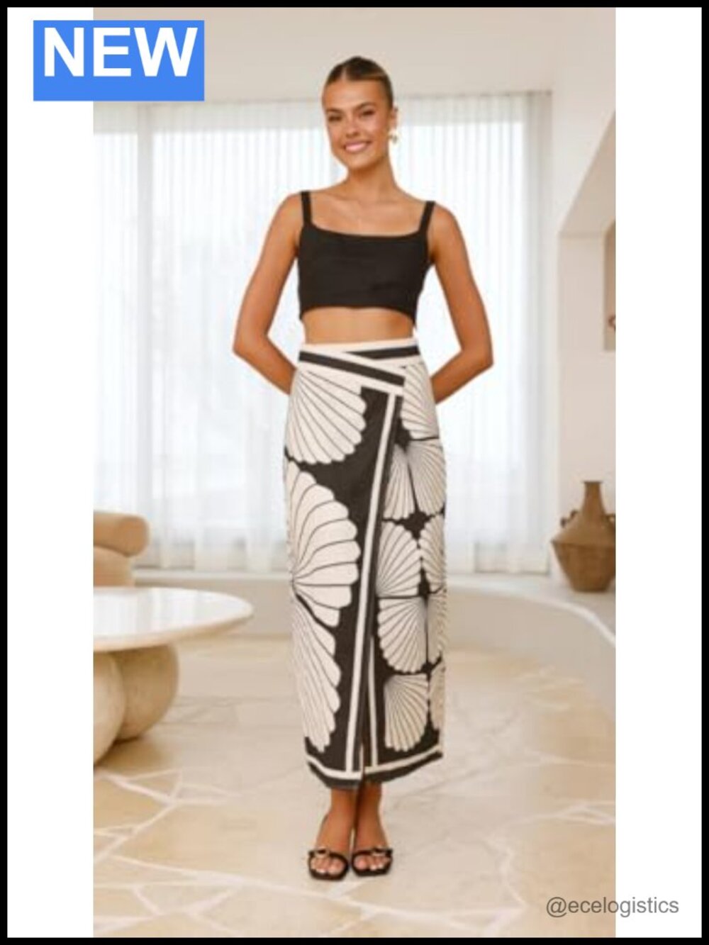 Floral Print High Waist Midi Skirt with Front Split - Picture 3 of 6